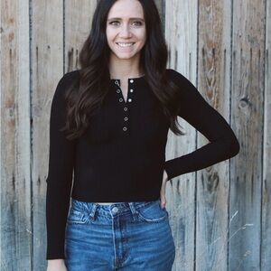 Black Long Sleeve Henley Top